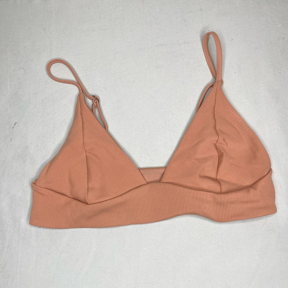 Tori praver size M swim triangle top coral pink nude cedarwood